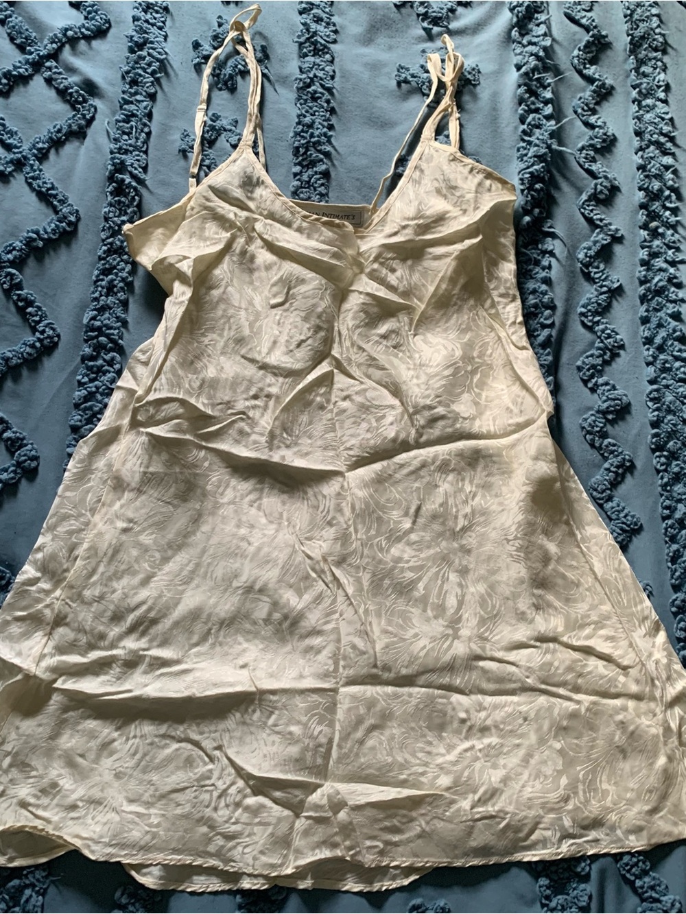 Linda Hartman Intimates Ivory Floral Jacquard Slip Chemise w/ Adjustable Straps